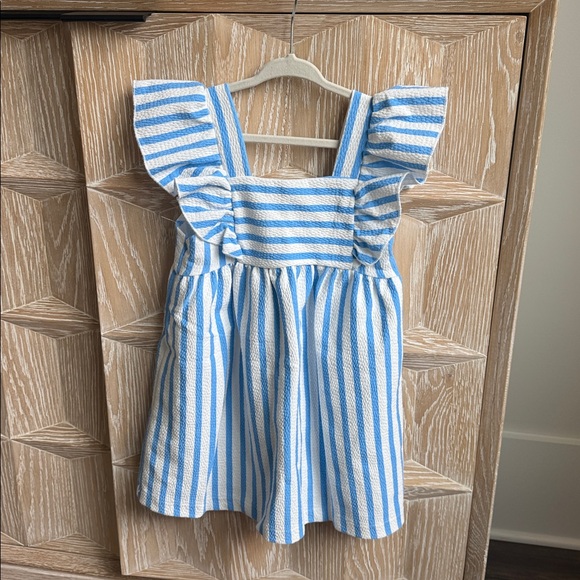 Zara Other - Zara White and Blue Striped Flutter Sleeve dress size 4